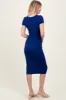 Royal Blue Ribbed Short Sleeve Side Slit Midi Dress sold by Pinkblush