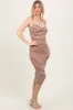 Mocha Striped Knit Twist Front Midi Dress sold by Pinkblush