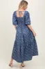Blue Floral Smocked Hi-Low Puff Sleeve Maxi Dress sold by Pinkblush