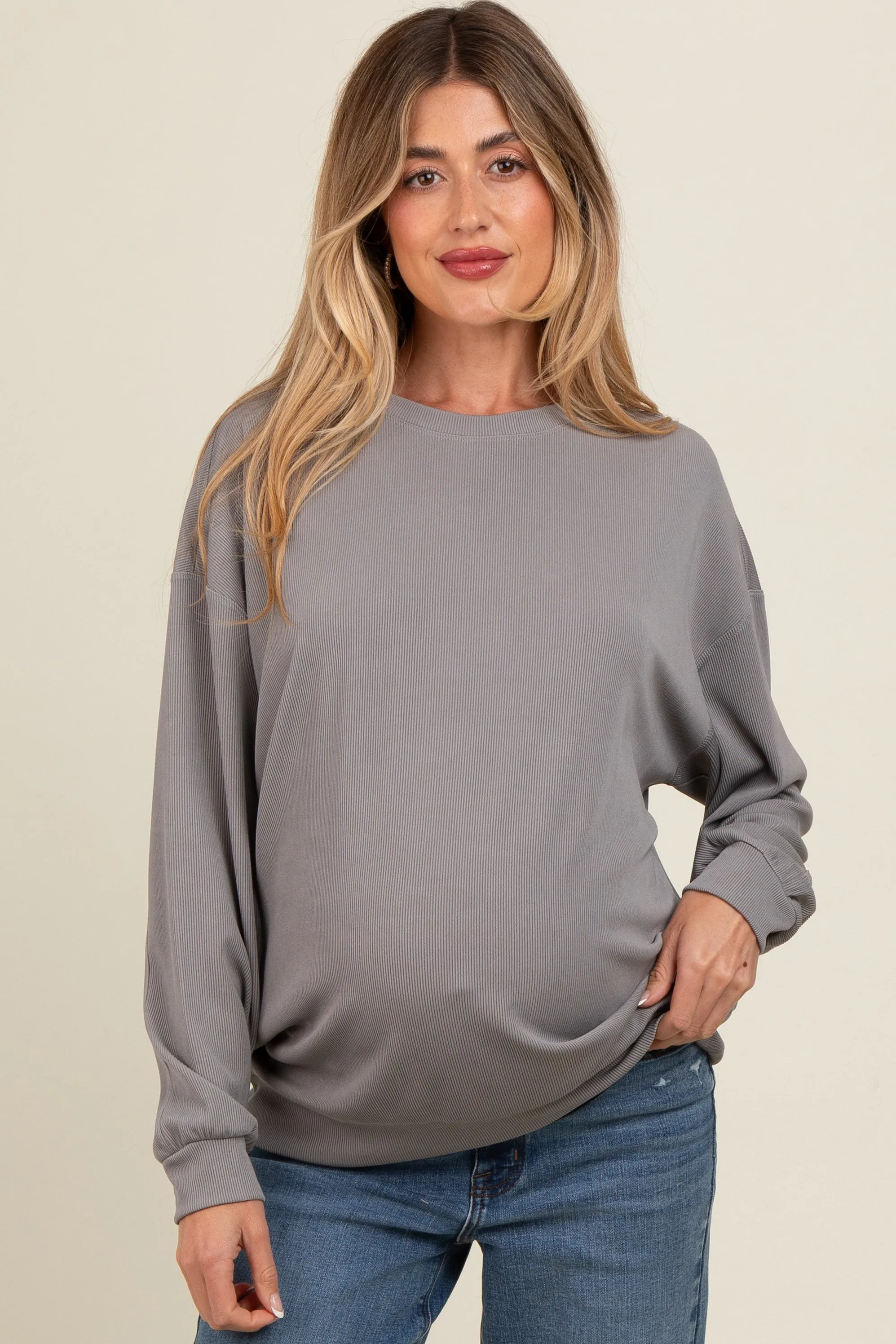 Grey Drop Shoulder Maternity Sweatshirt sold by Pinkblush