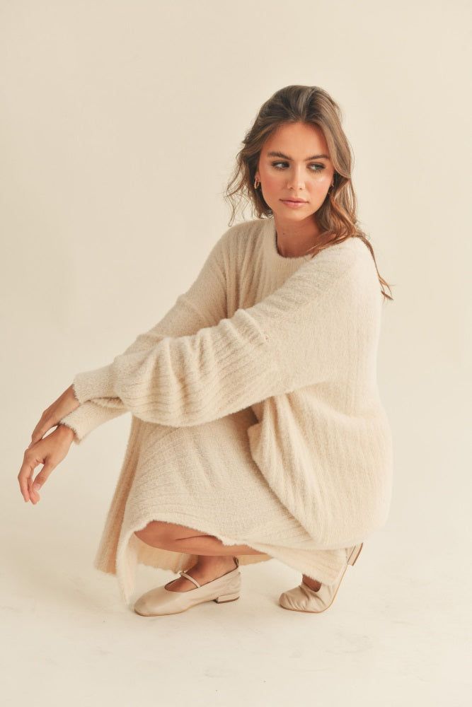 Ivory Fuzzy Ribbed Knit Sweater sold by Pinkblush product image thumbnail 3
