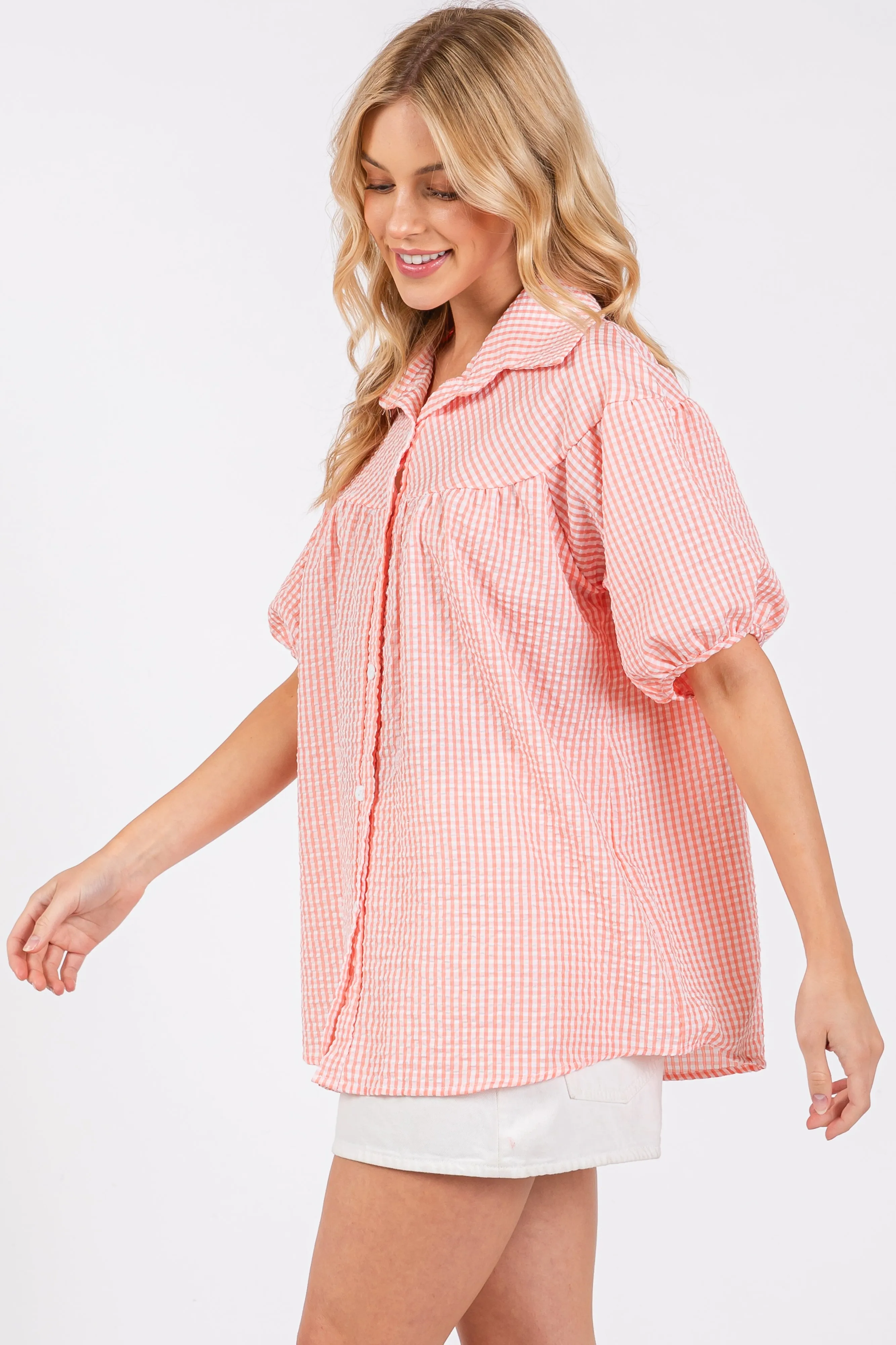 Peach Plaid Button Down Top sold by Pinkblush product image thumbnail 2