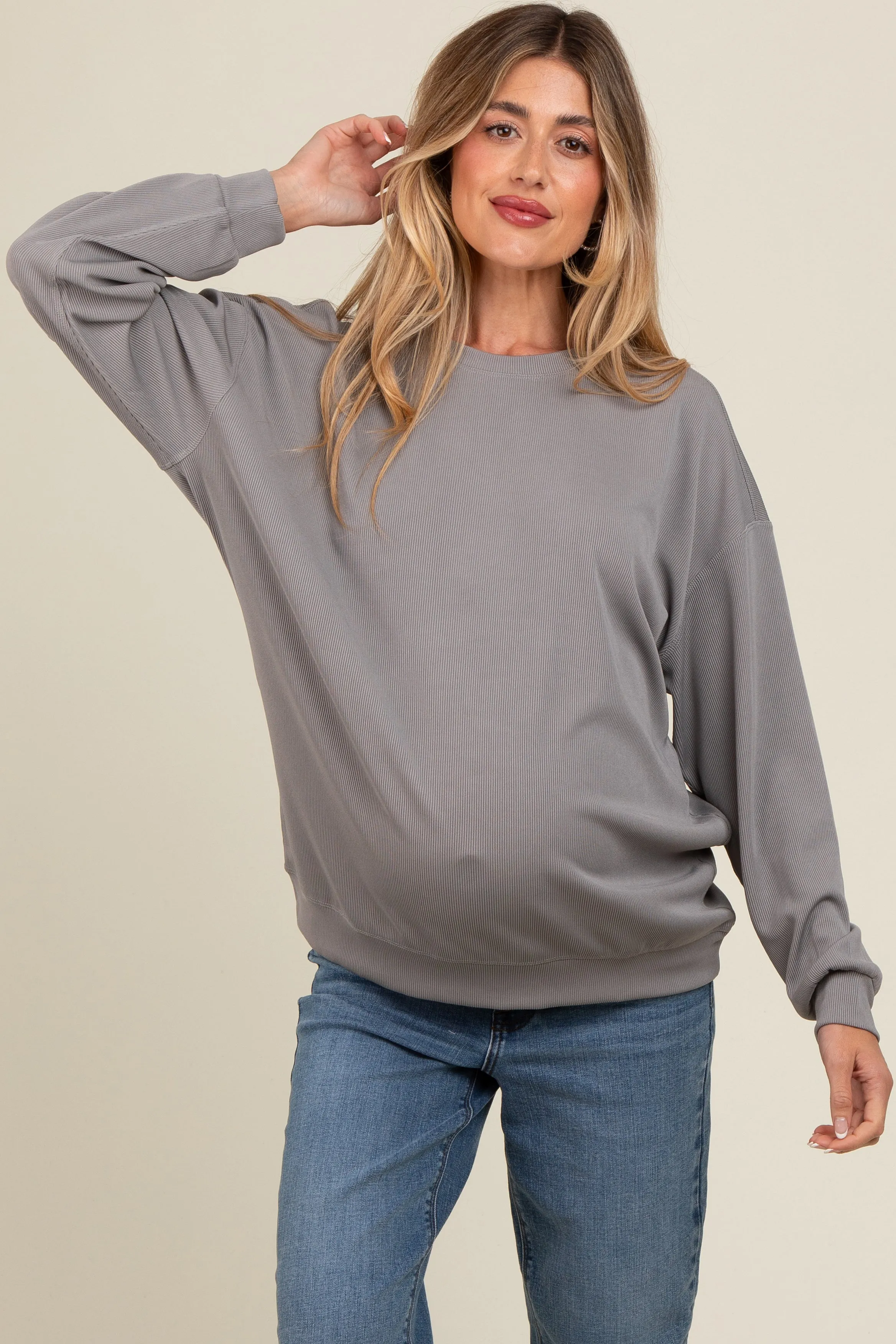 Grey Drop Shoulder Maternity Sweatshirt sold by Pinkblush product image thumbnail 2