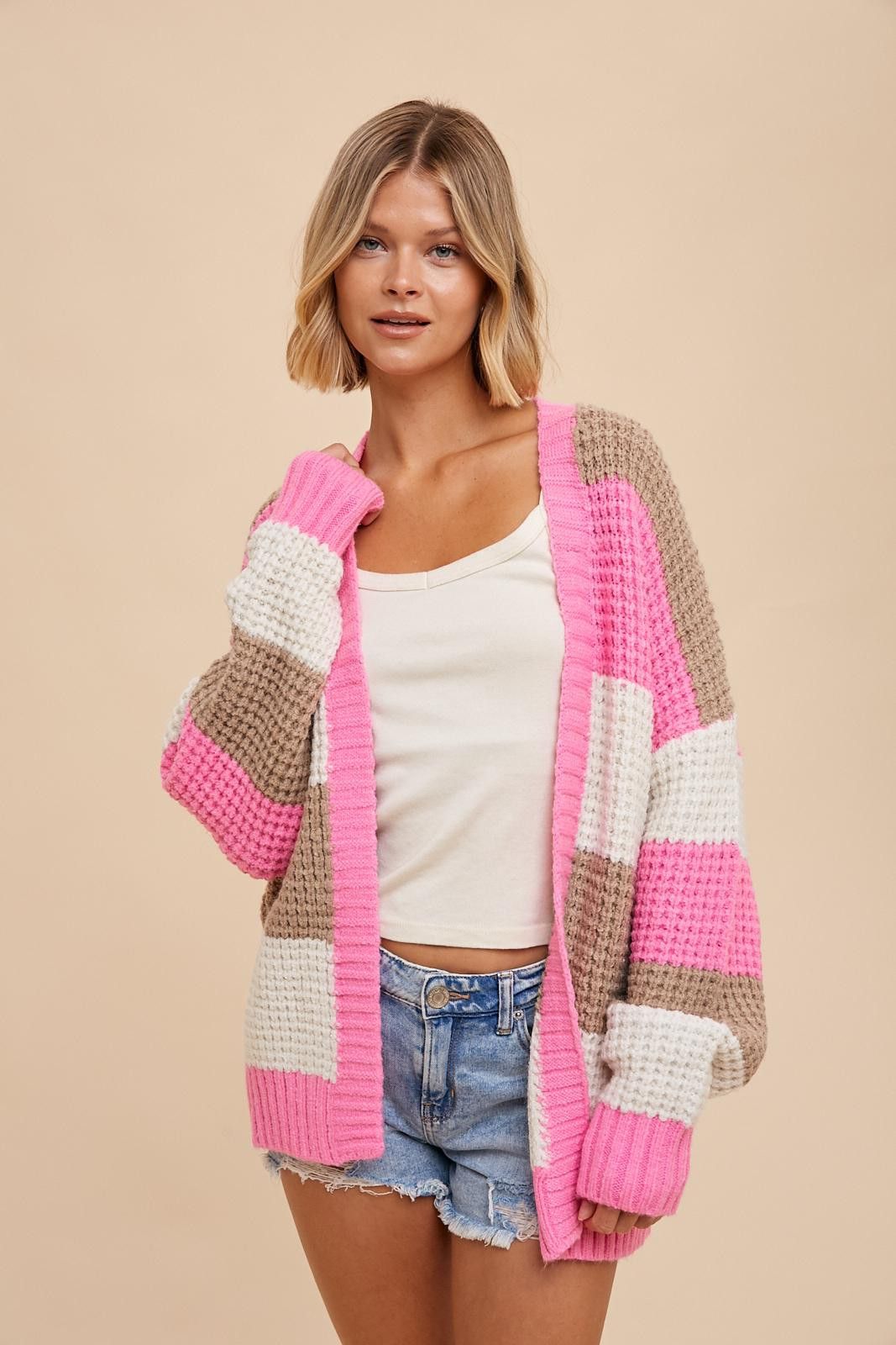 Pink Colorblock Chunky Cardigan sold by Pinkblush product image thumbnail 2