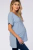 Light Blue V-Neck Cuffed Short Sleeve Maternity Top sold by Pinkblush