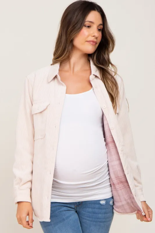 Cream Reversible Maternity Shirt Jacket sold by Pinkblush