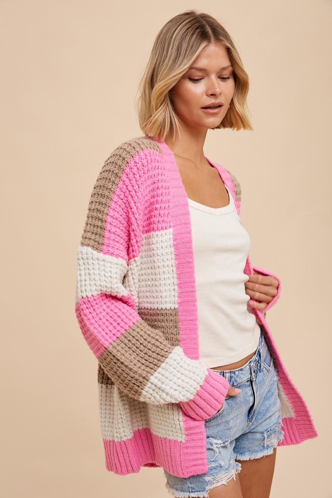 Pink Colorblock Chunky Cardigan sold by Pinkblush product image thumbnail 3