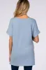 Light Blue V-Neck Cuffed Short Sleeve Maternity Top sold by Pinkblush