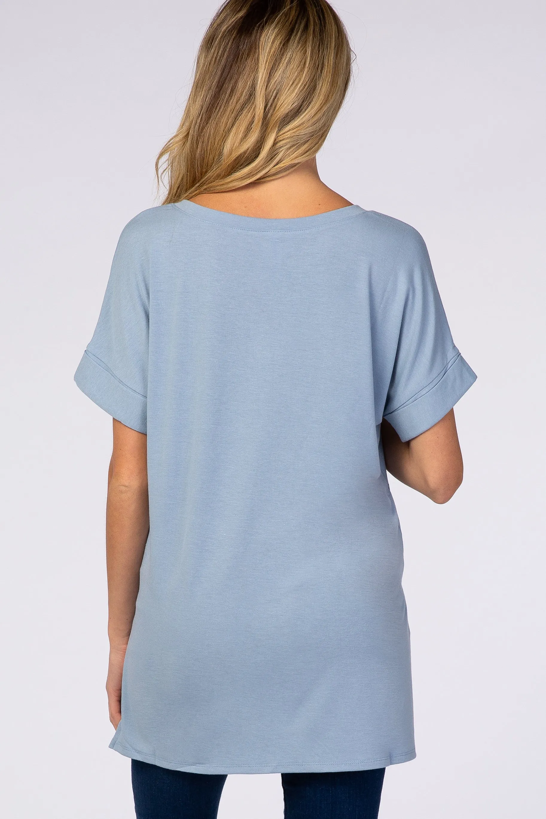 Light Blue V-Neck Cuffed Short Sleeve Maternity Top sold by Pinkblush product image thumbnail 3