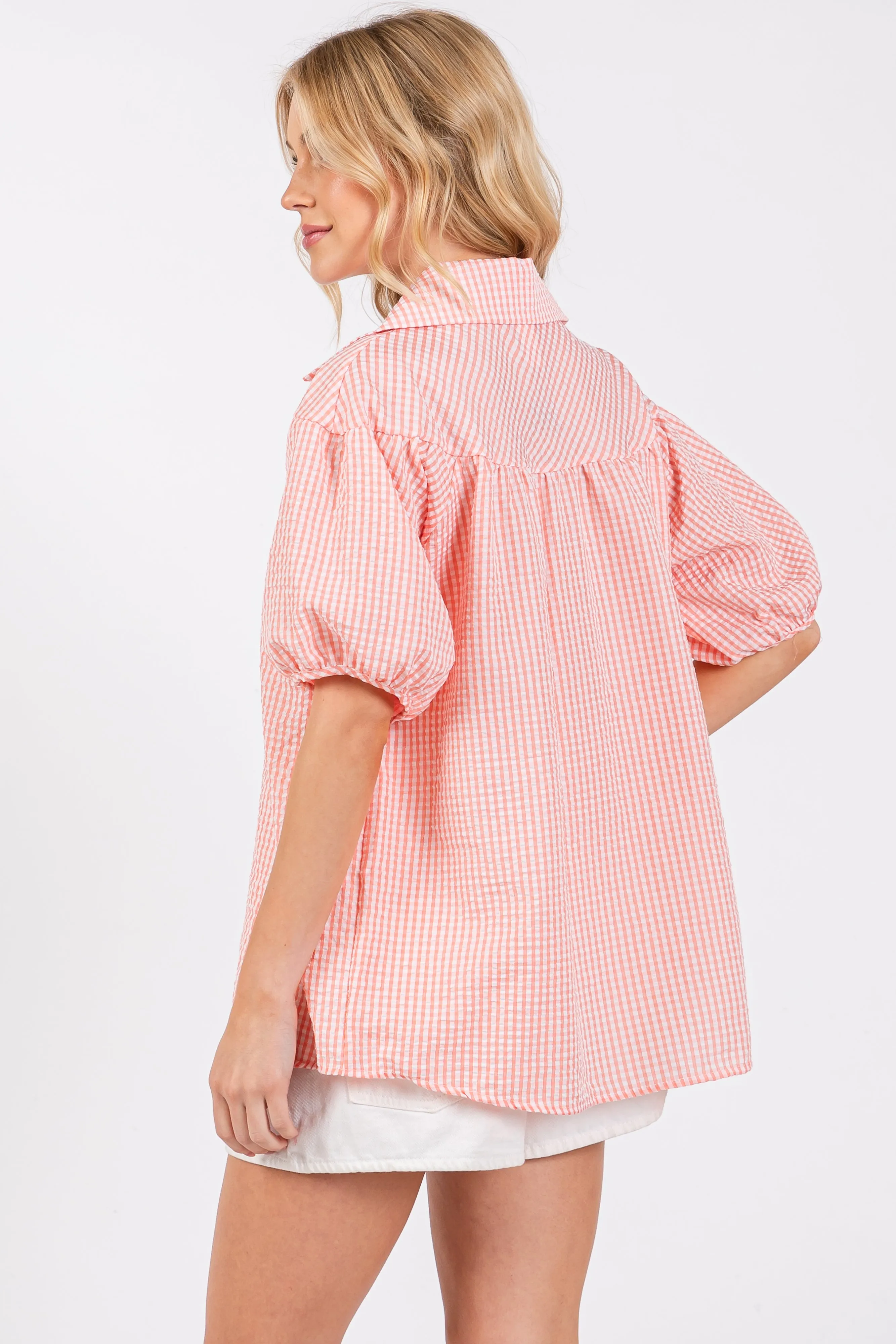Peach Plaid Button Down Top sold by Pinkblush product image thumbnail 3