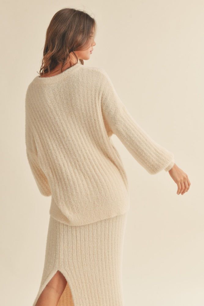 Ivory Fuzzy Ribbed Knit Sweater sold by Pinkblush product image thumbnail 2