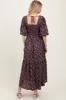 Plum Floral Smocked Hi-Low Puff Sleeve Maxi Dress sold by Pinkblush