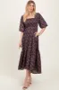 Plum Floral Smocked Hi-Low Puff Sleeve Maxi Dress sold by Pinkblush