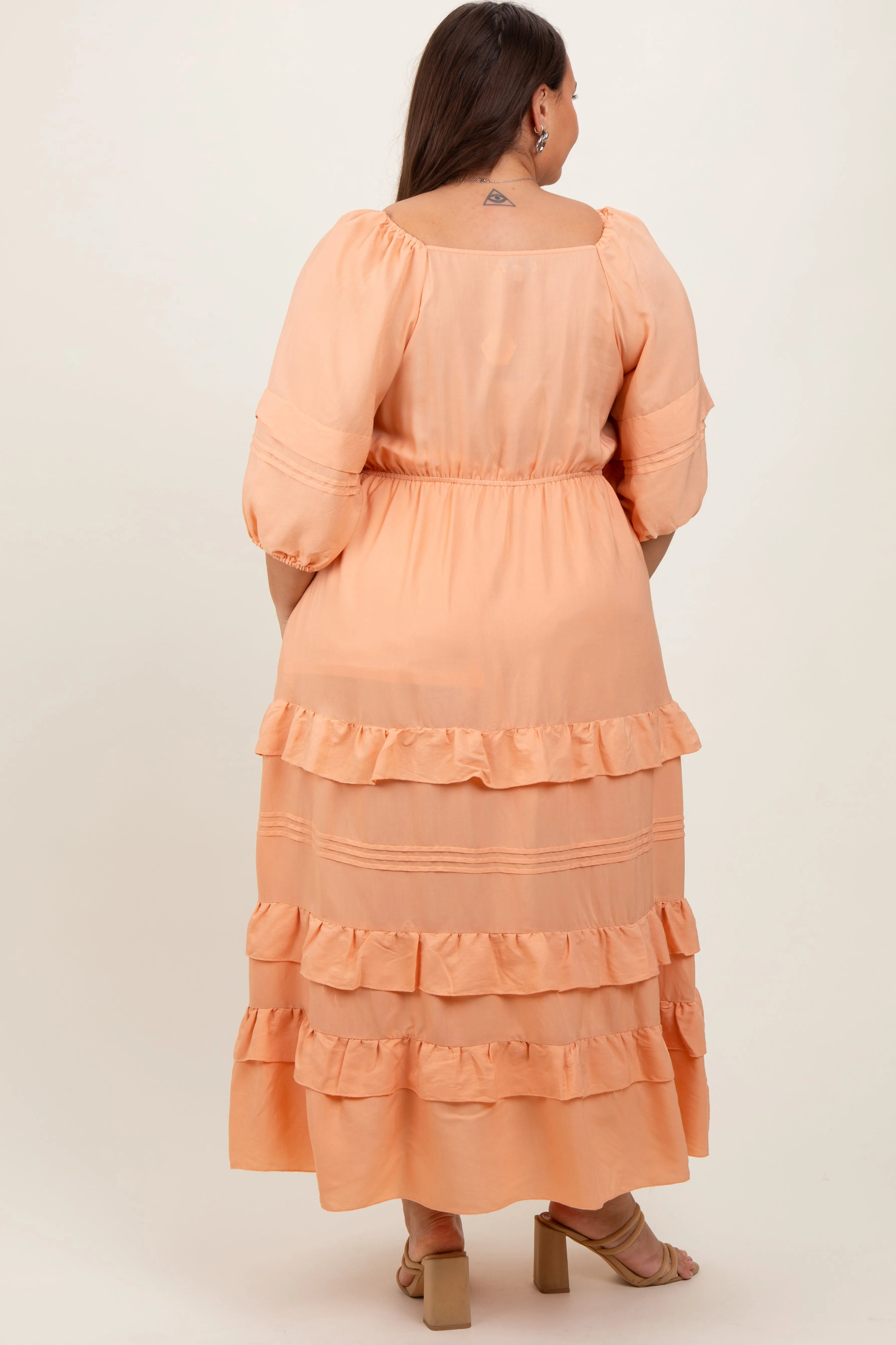 Peach Square Neck Ruffle Tiered Plus Maxi Dress sold by Pinkblush product image thumbnail 4