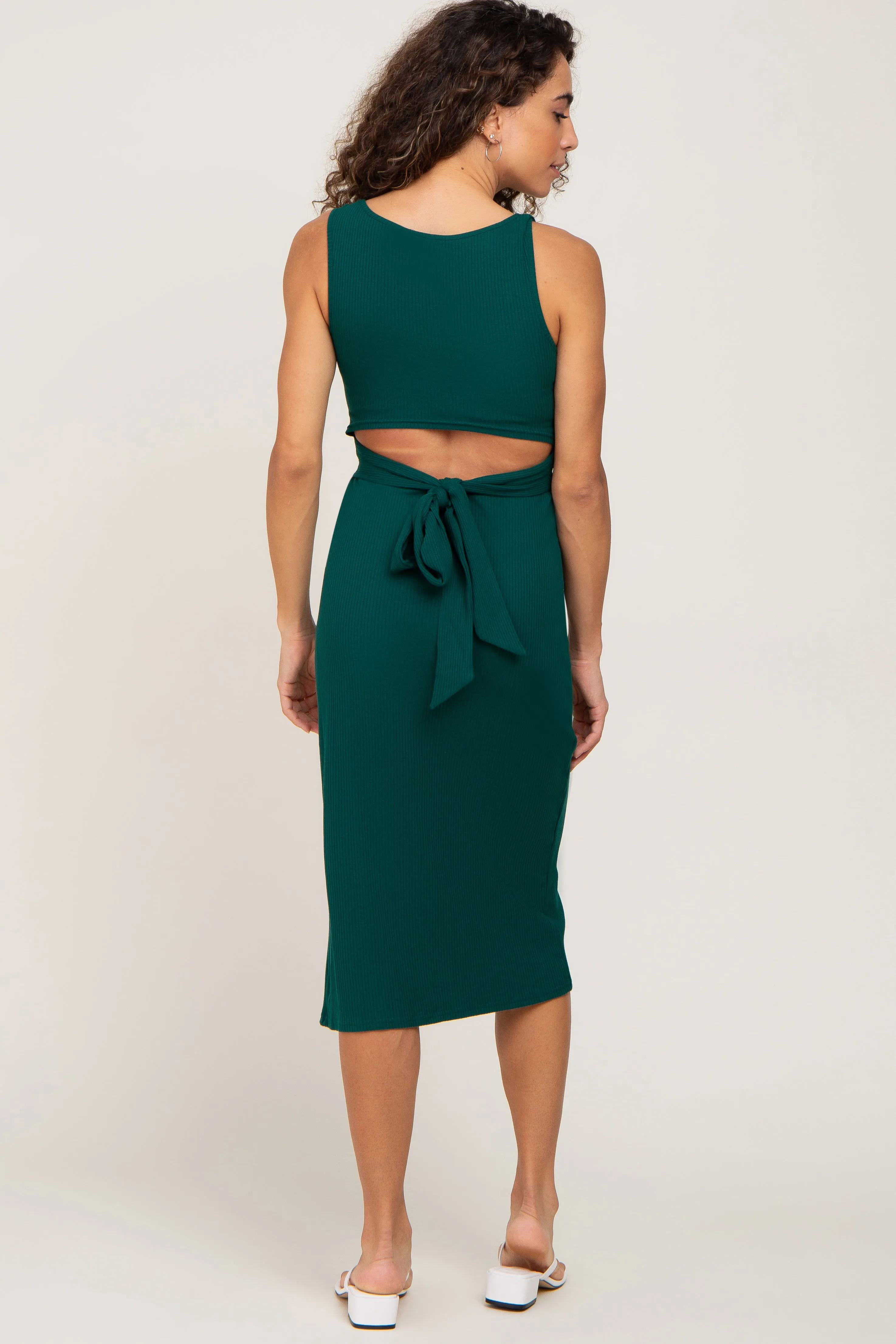 Forest Green Ribbed Back Cutout Midi Dress sold by Pinkblush product image thumbnail 3