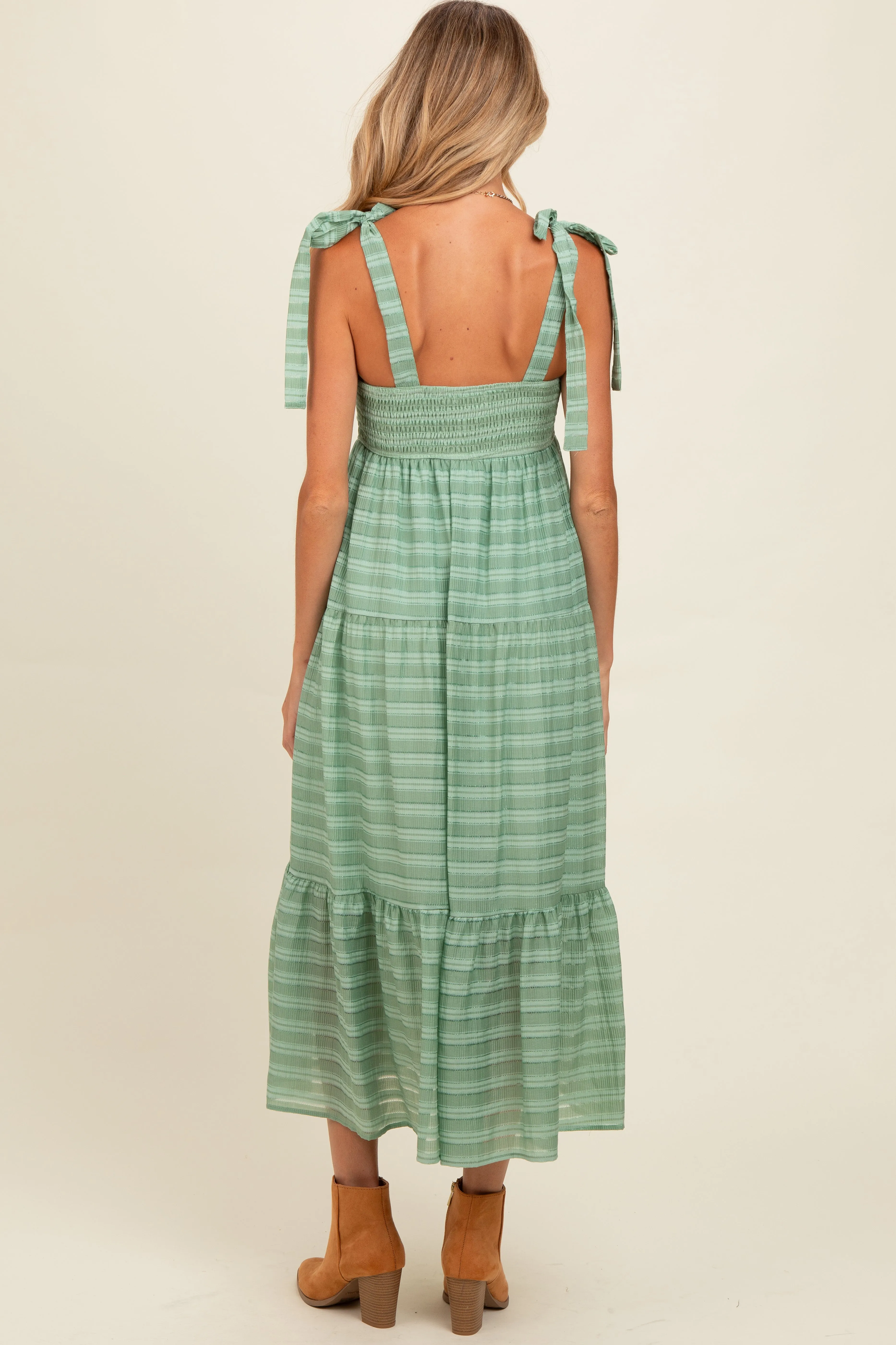 Light Olive Gingham Shoulder Tie Maternity Dress sold by Pinkblush product image thumbnail 4