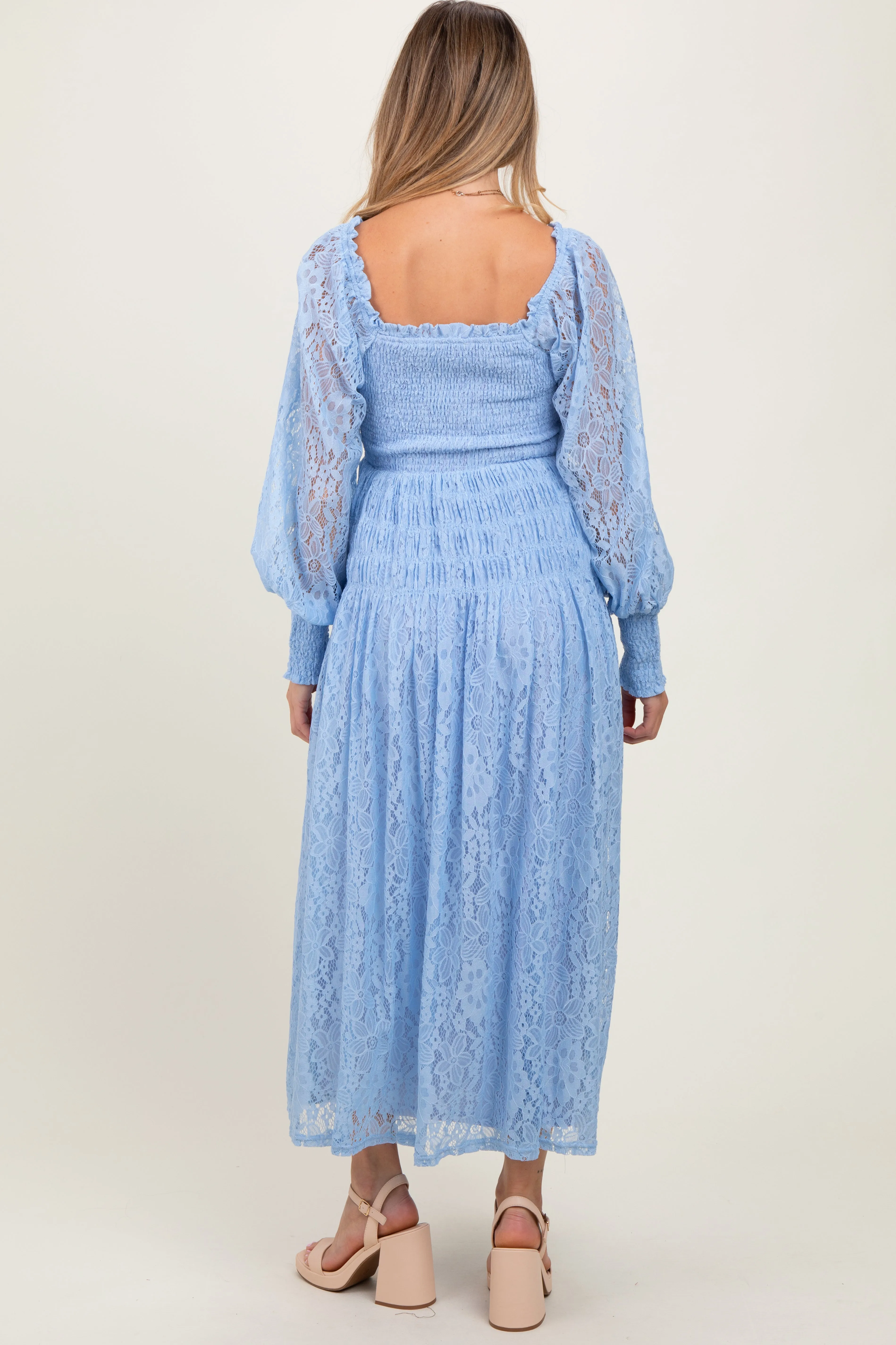Periwinkle Lace Smocked Bubble Sleeve Maternity Maxi Dress sold by Pinkblush product image thumbnail 2
