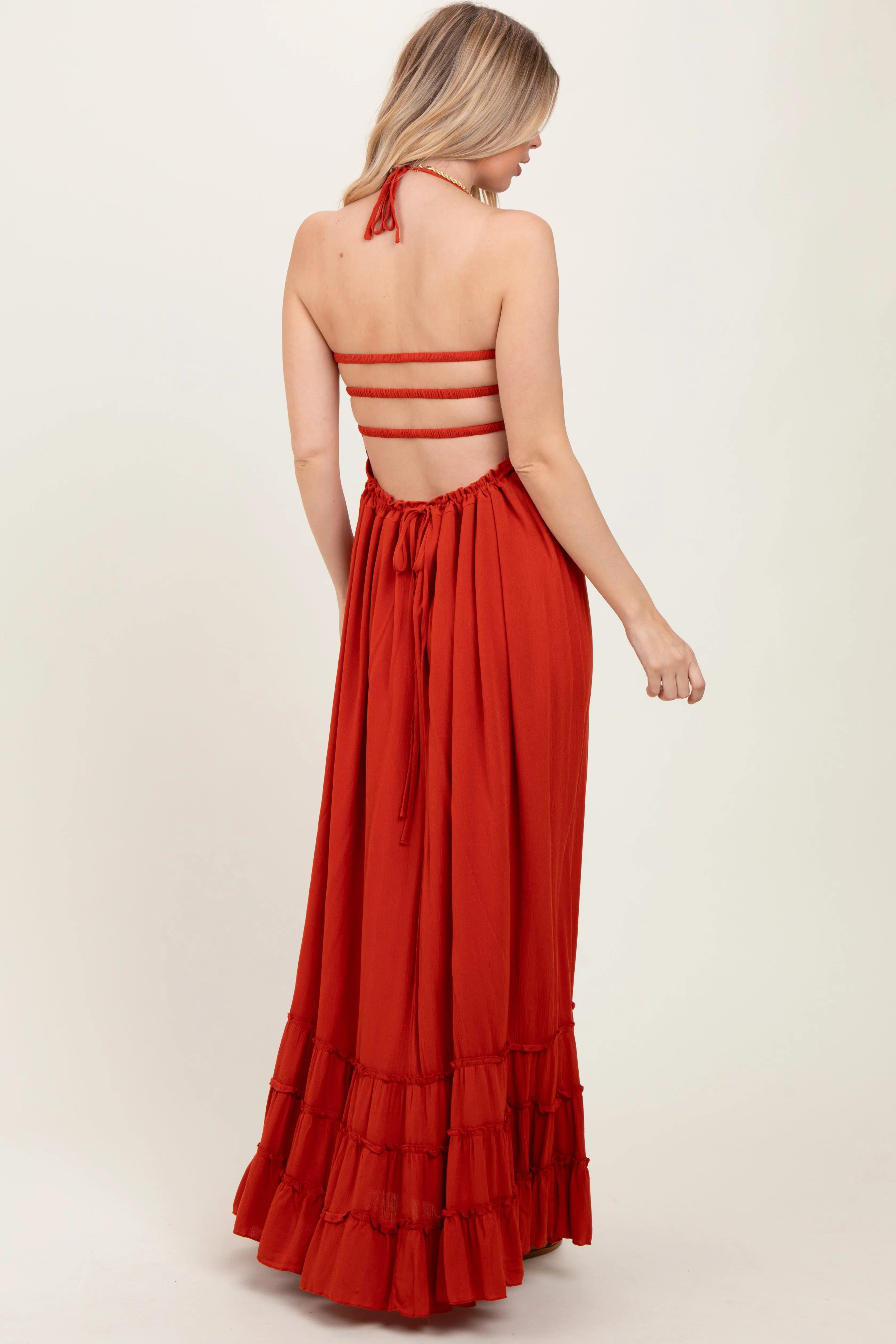 Rust Smocked Woven Maxi Dress sold by Pinkblush product image thumbnail 4