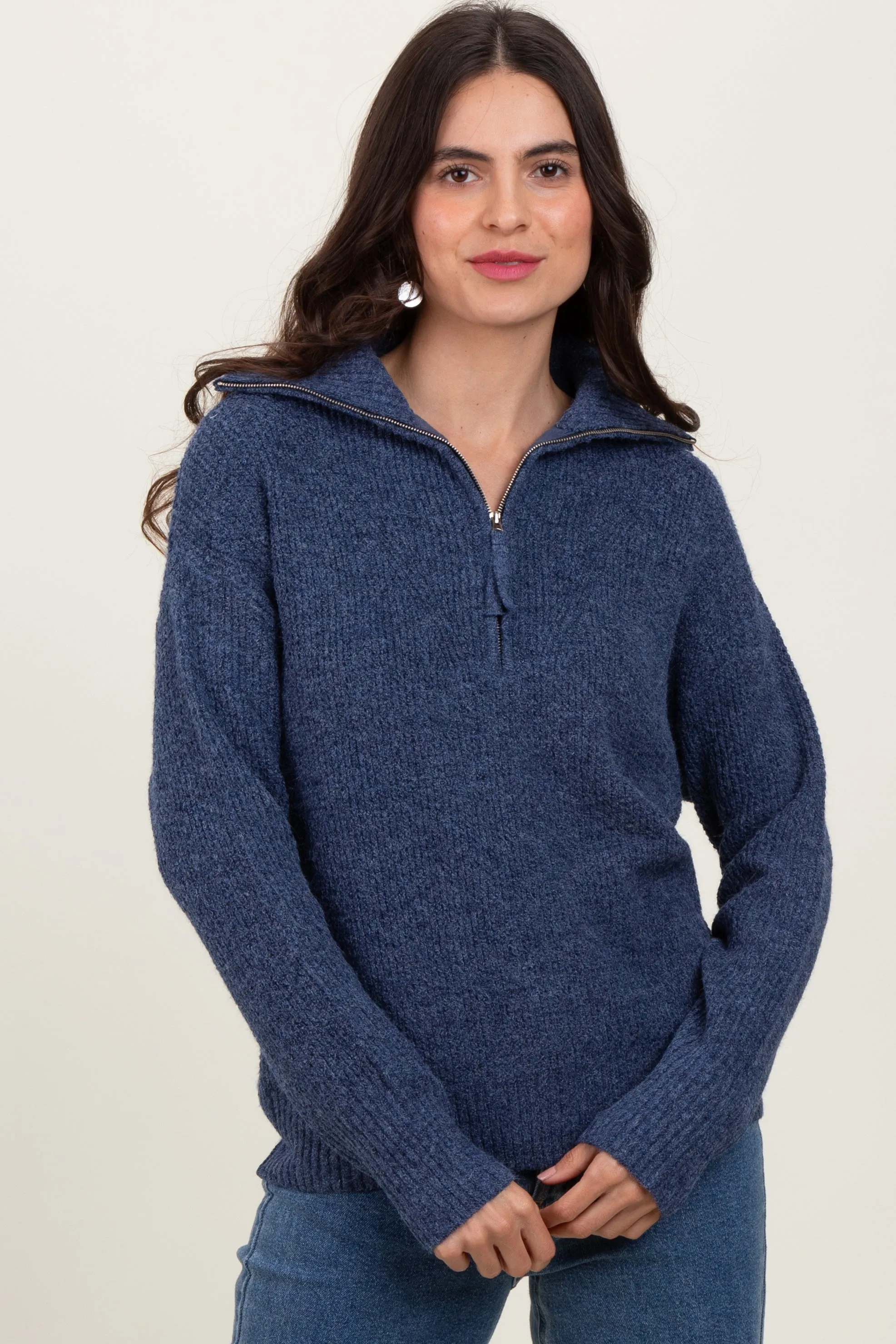 Navy Half Zip Maternity Pullover Sweater sold by Pinkblush product image thumbnail 4