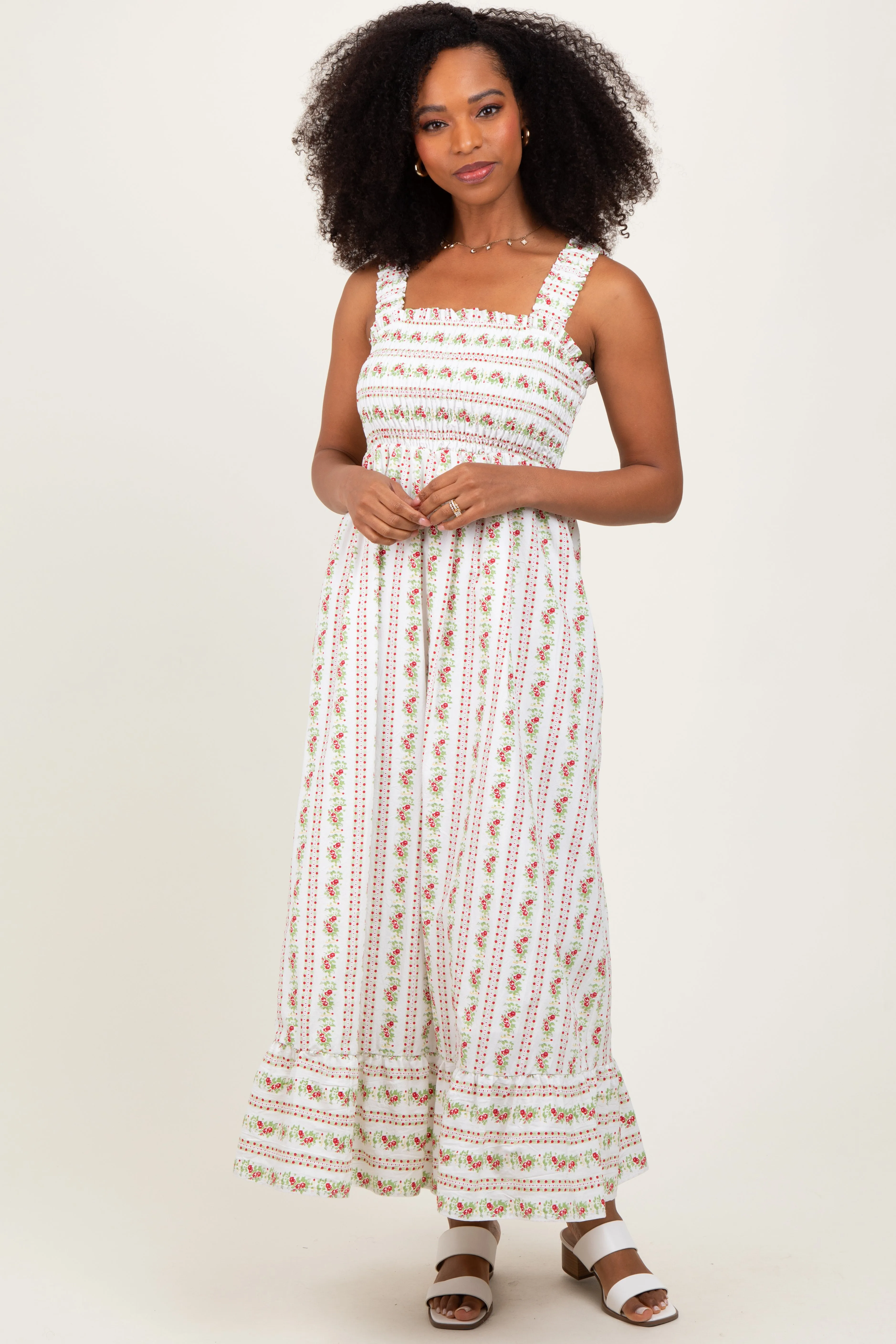 Red Floral Smocked Sleeveless Maxi Dress sold by Pinkblush product image thumbnail 2