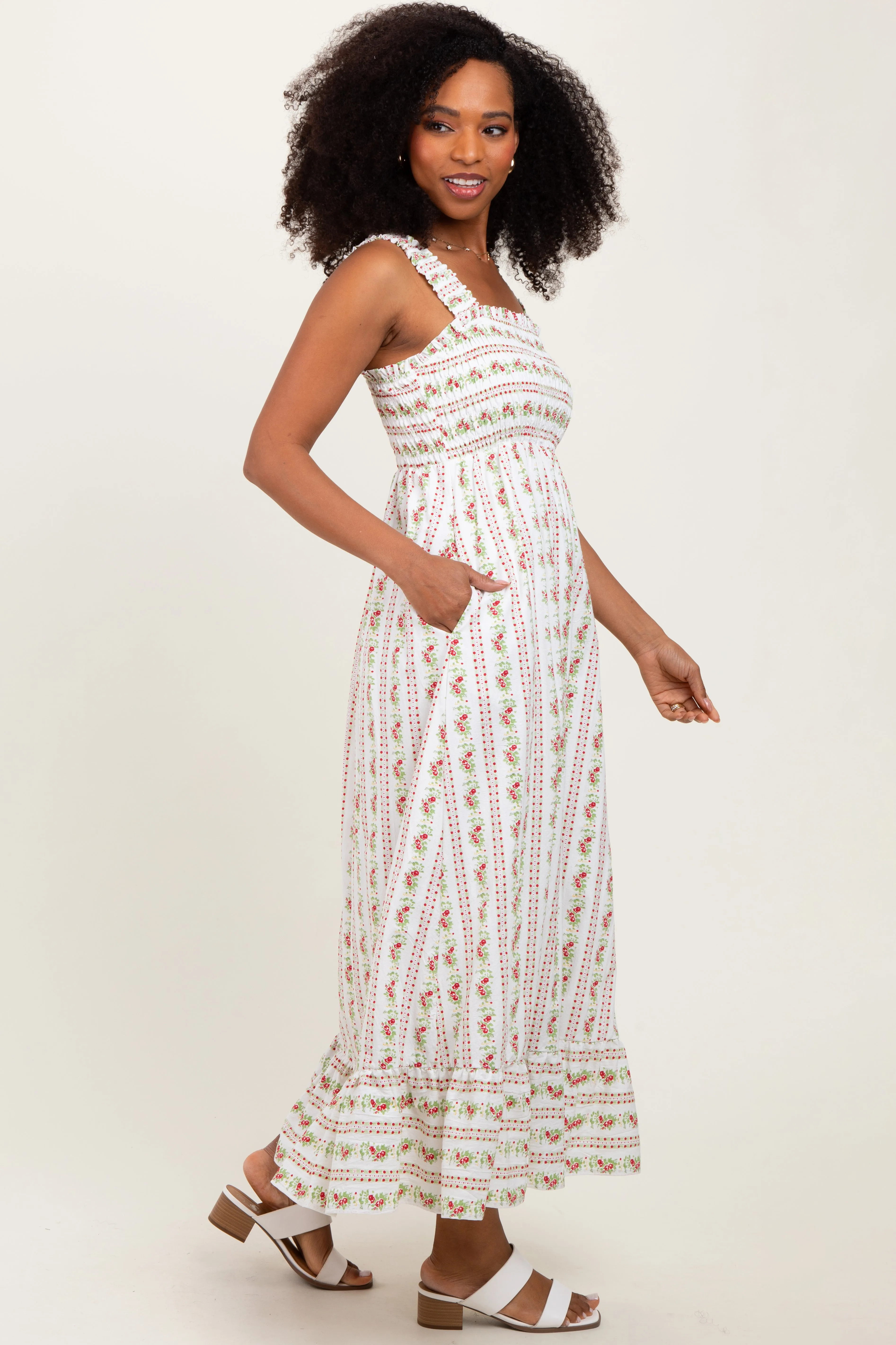 Red Floral Smocked Sleeveless Maxi Dress sold by Pinkblush product image thumbnail 3