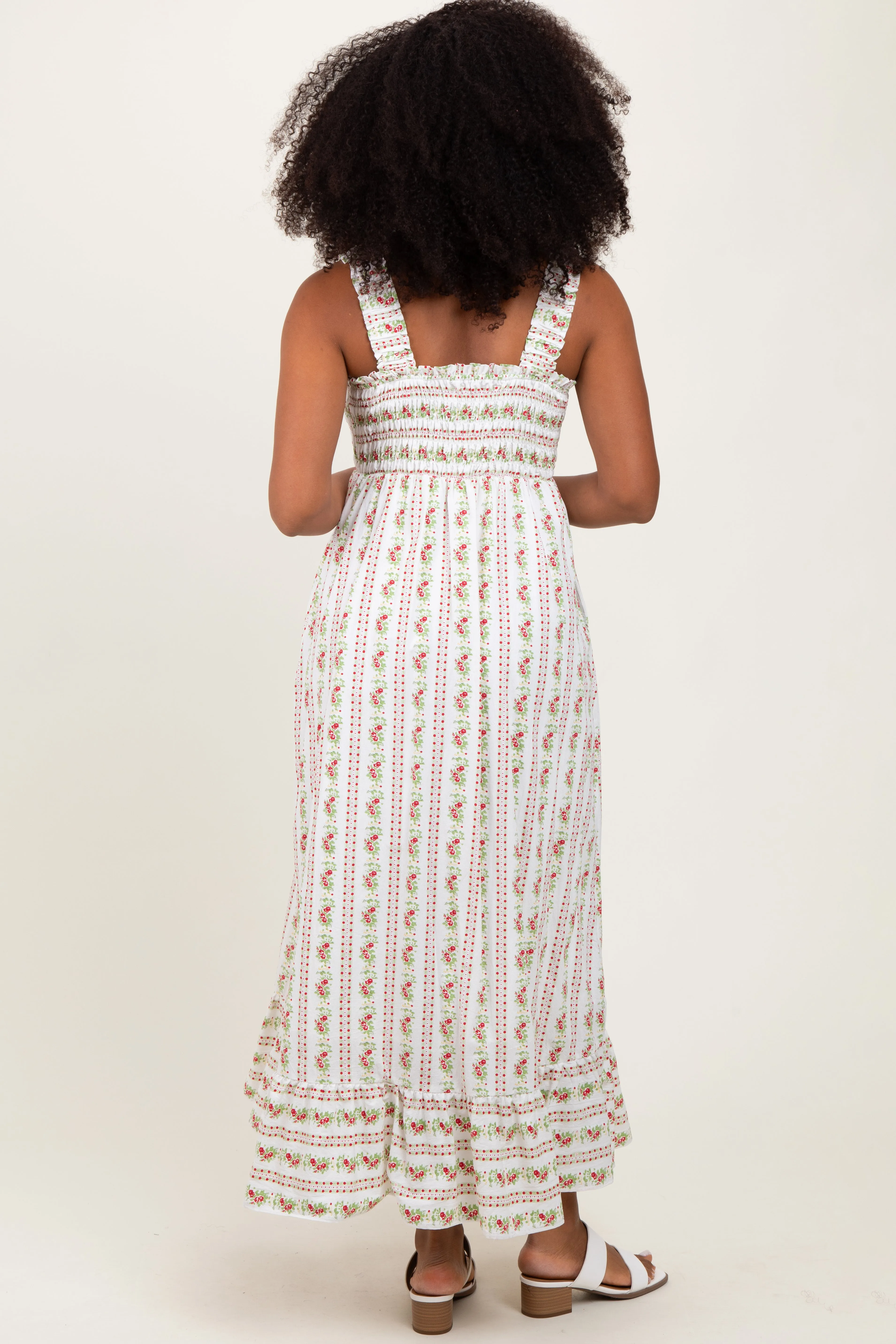 Red Floral Smocked Sleeveless Maxi Dress sold by Pinkblush product image thumbnail 4