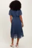 Navy Leaf Print Pleated Midi Dress sold by Pinkblush