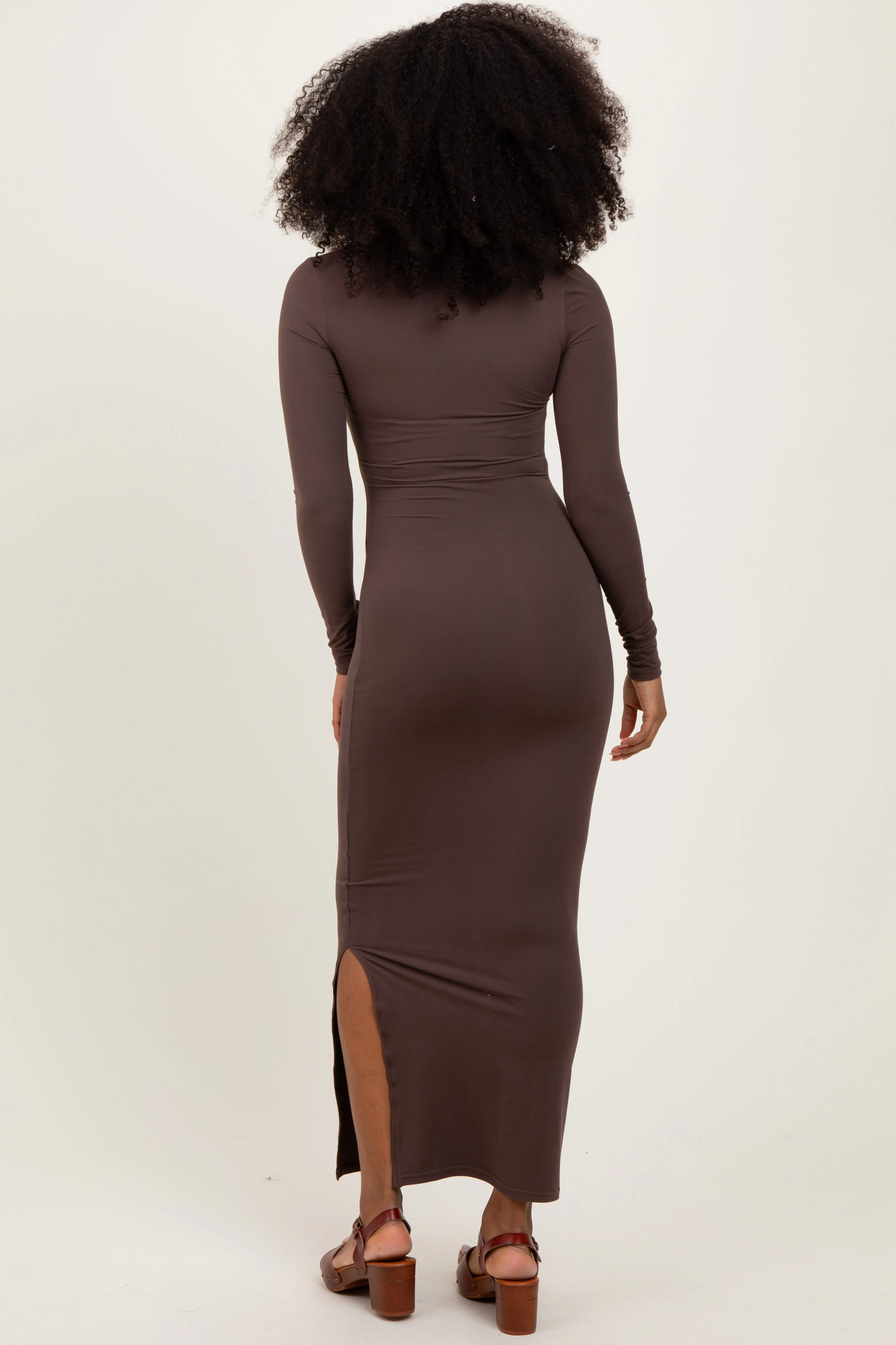 Mocha Long Sleeve Side Slit Maxi Dress sold by Pinkblush product image thumbnail 3