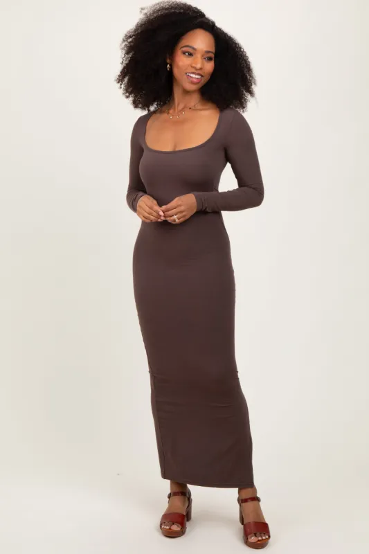 Mocha Long Sleeve Side Slit Maxi Dress sold by Pinkblush