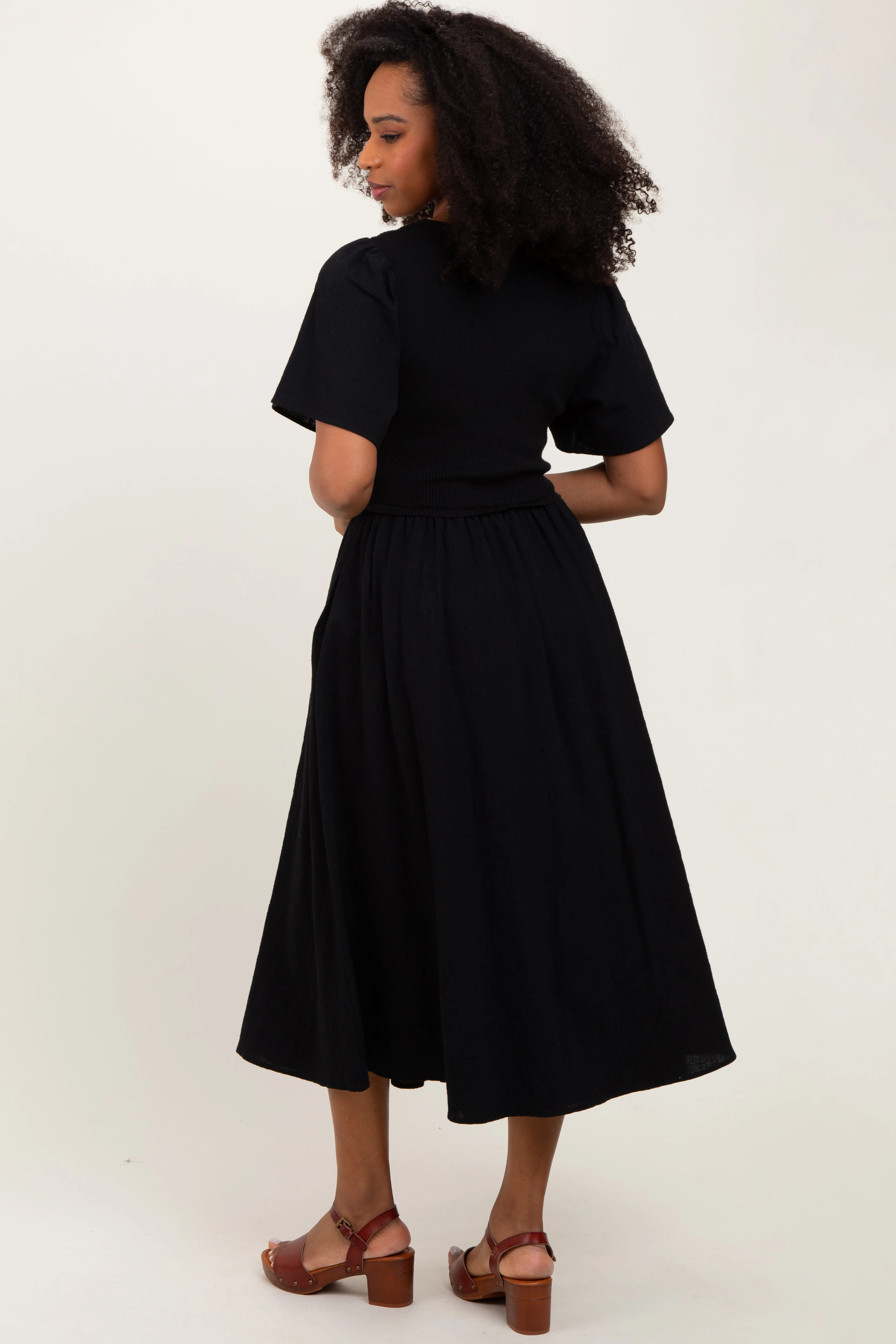 Black Ribbed Knit Contrast Top Midi Dress sold by Pinkblush product image thumbnail 3