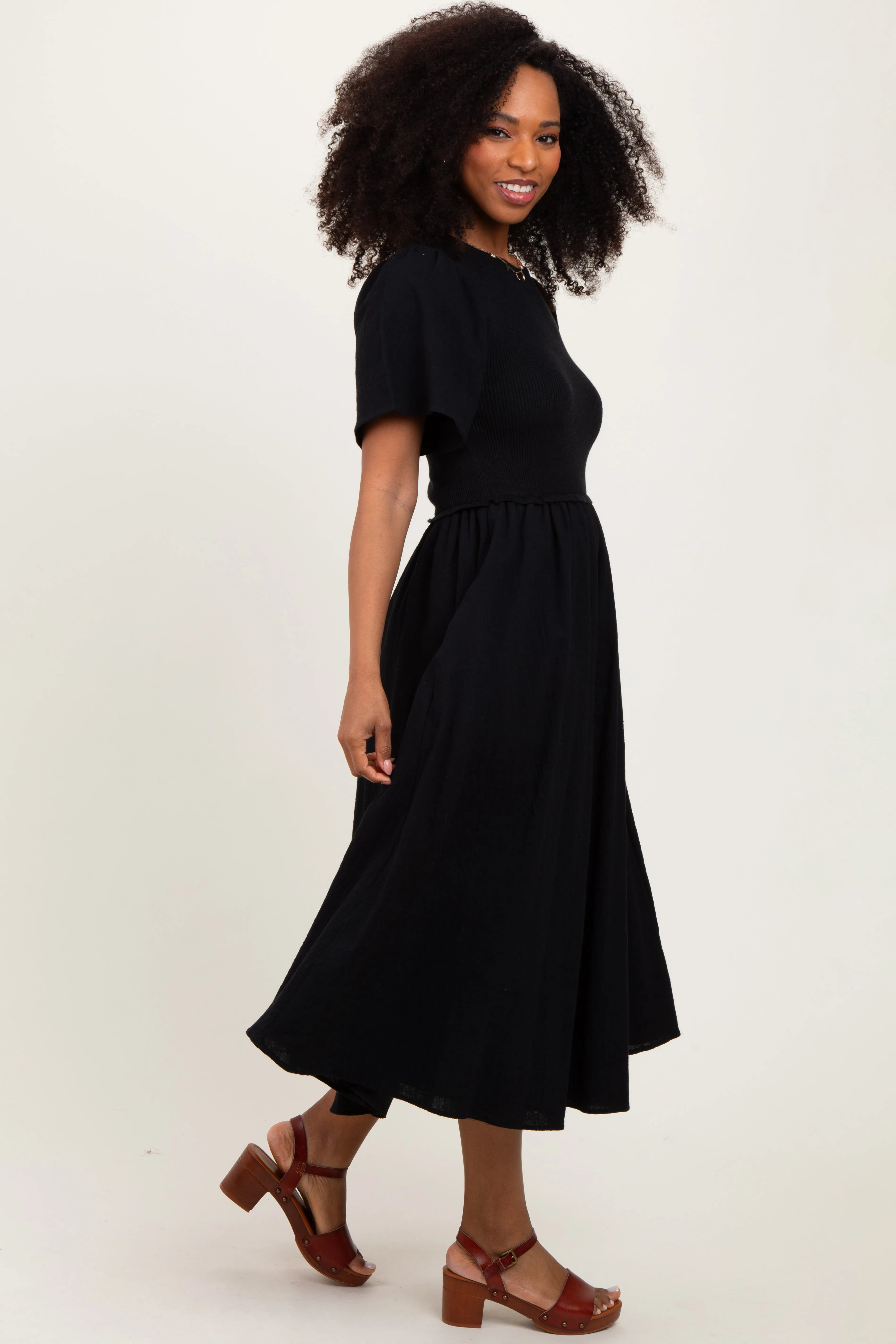 Black Ribbed Knit Contrast Top Midi Dress sold by Pinkblush product image thumbnail 2