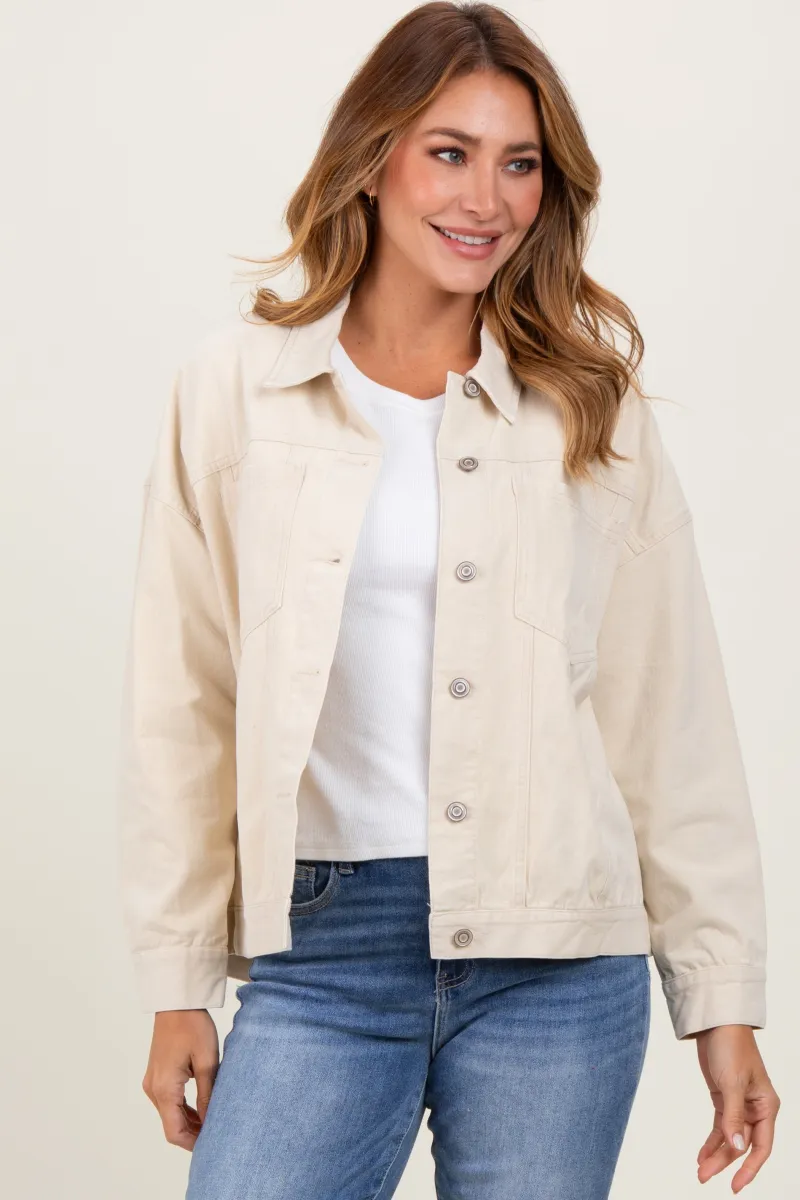 Cream Collared Button Up Shirt Jacket sold by Pinkblush
