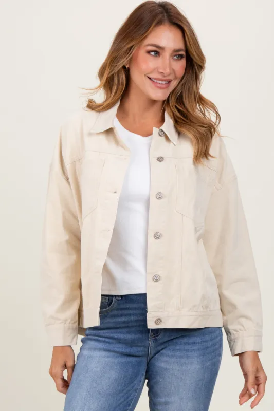 Cream Collared Button Up Shirt Jacket sold by Pinkblush