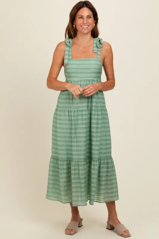 Light Olive Gingham Shoulder Tie Dress made by Pinkblush