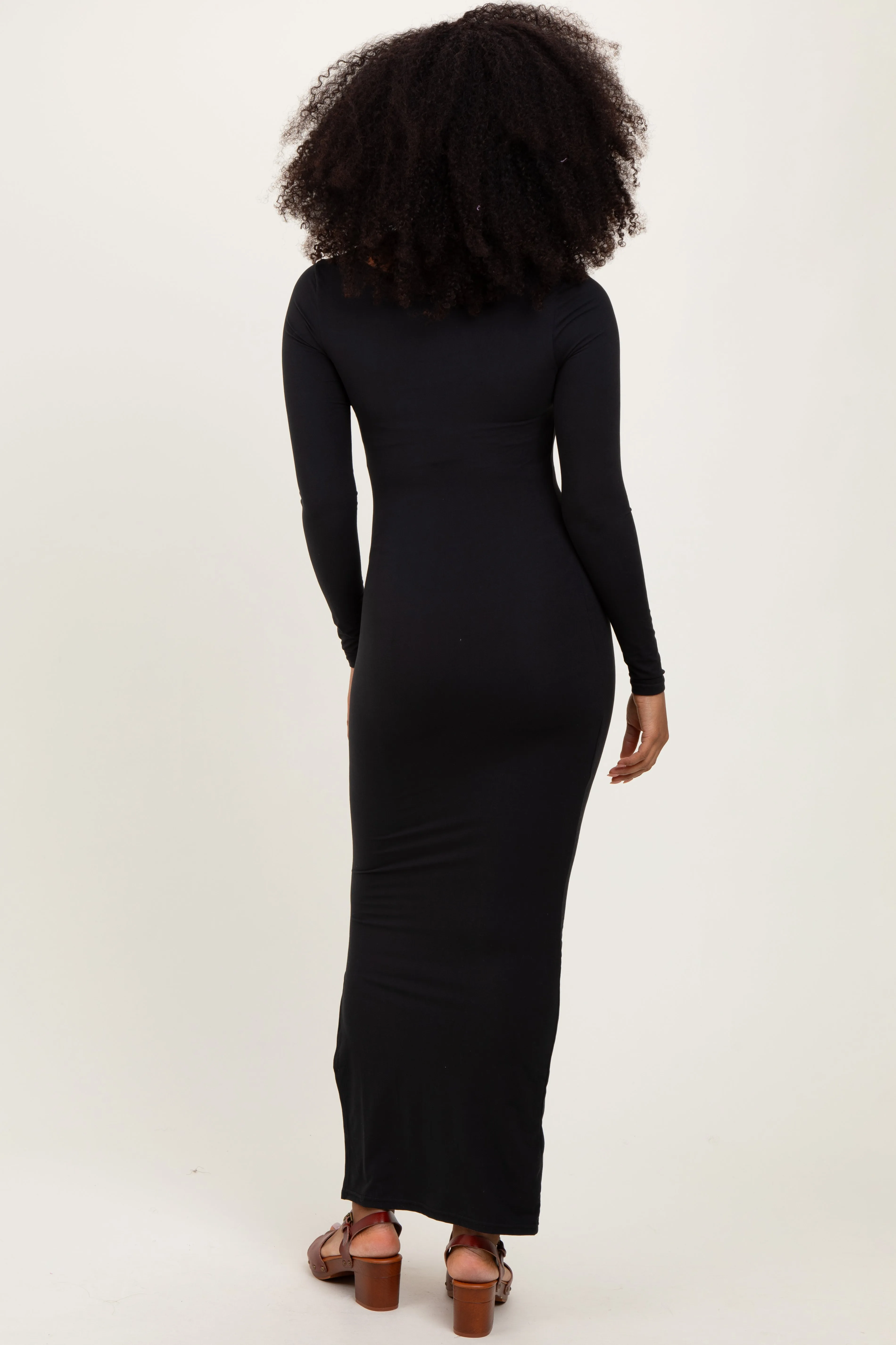 Black Long Sleeve Side Slit Maxi Dress sold by Pinkblush product image thumbnail 4