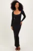Black Long Sleeve Side Slit Maxi Dress sold by Pinkblush