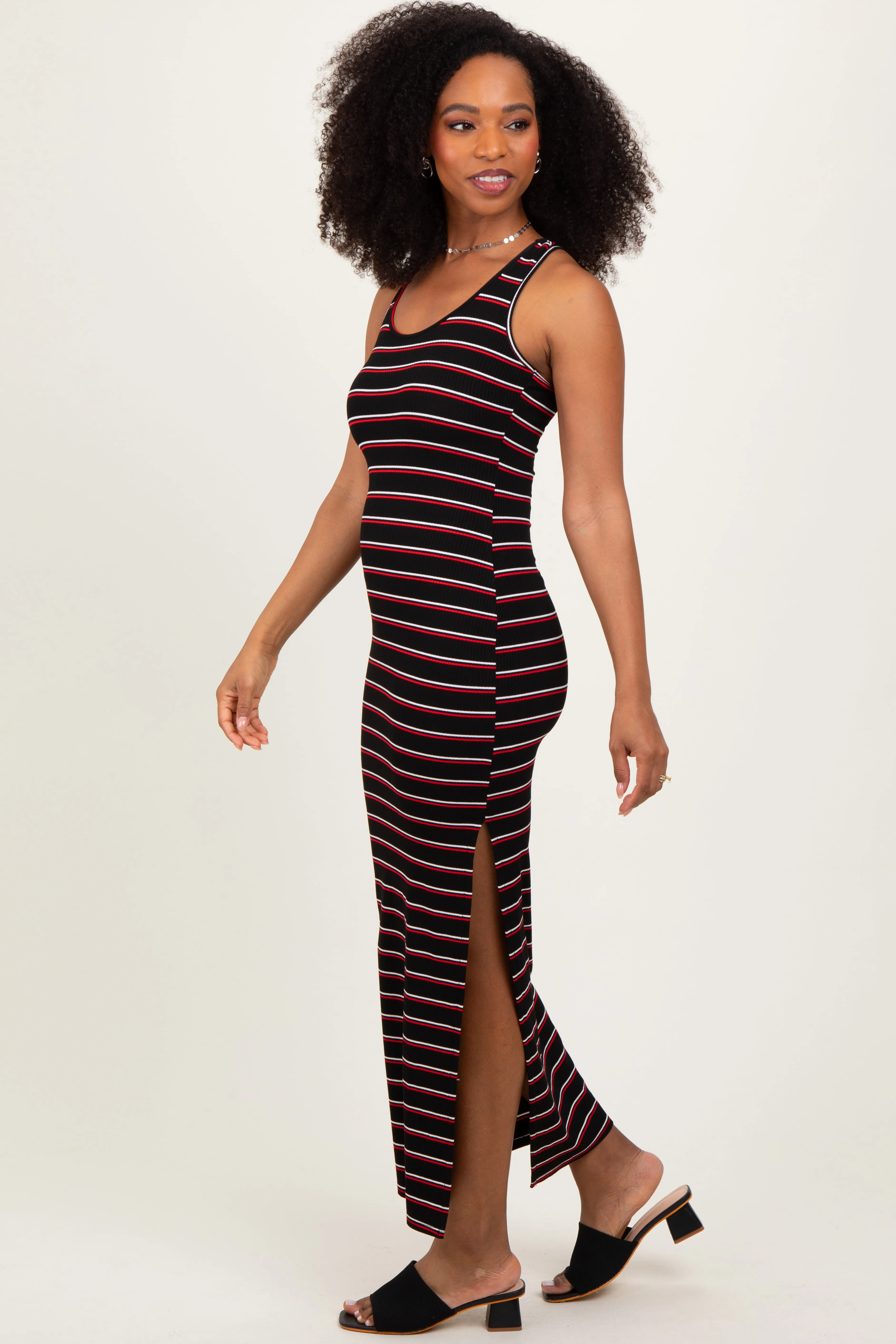 Black Red Striped Side Slit Maxi Dress sold by Pinkblush product image thumbnail 3