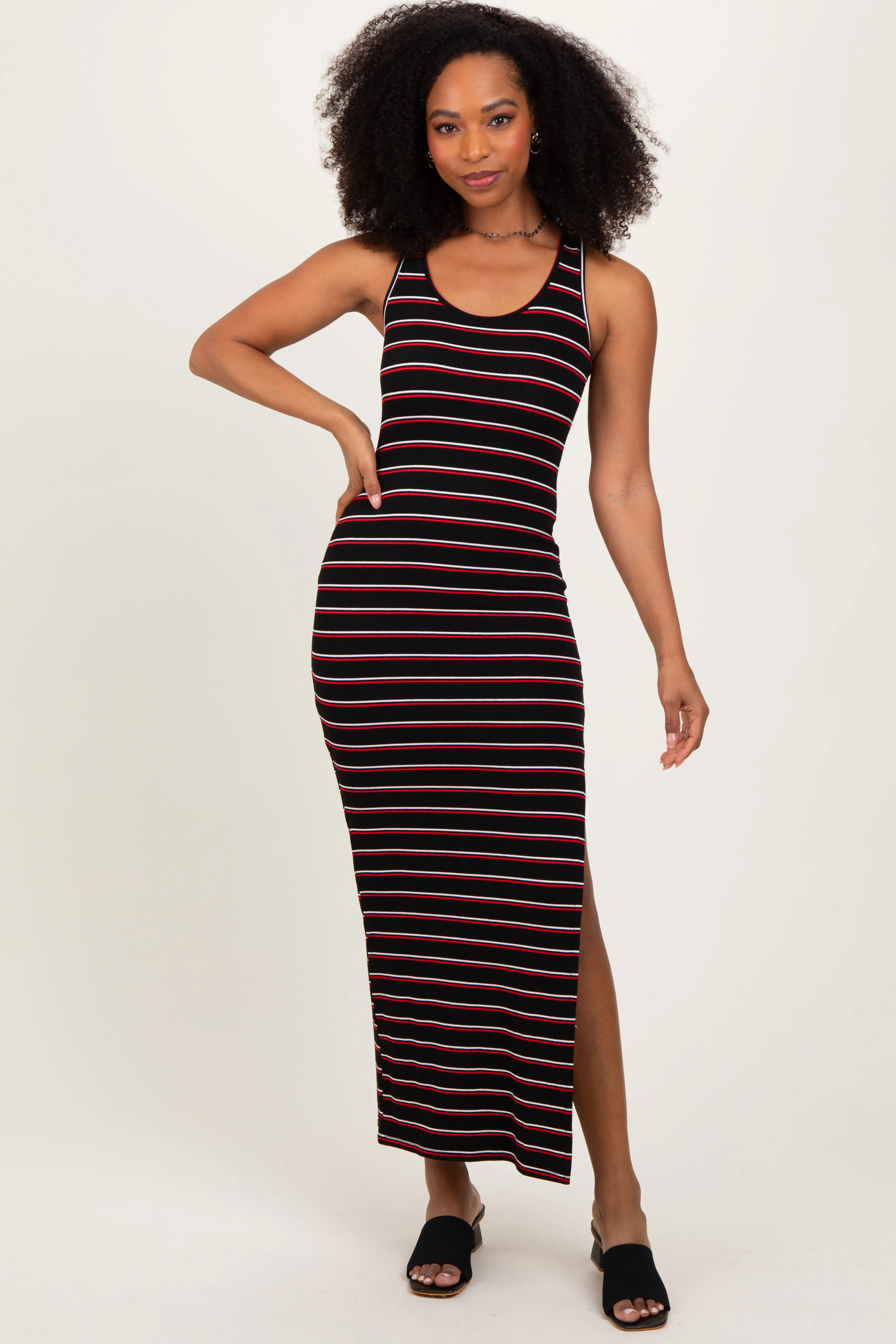 Black Red Striped Side Slit Maxi Dress sold by Pinkblush product image thumbnail 2