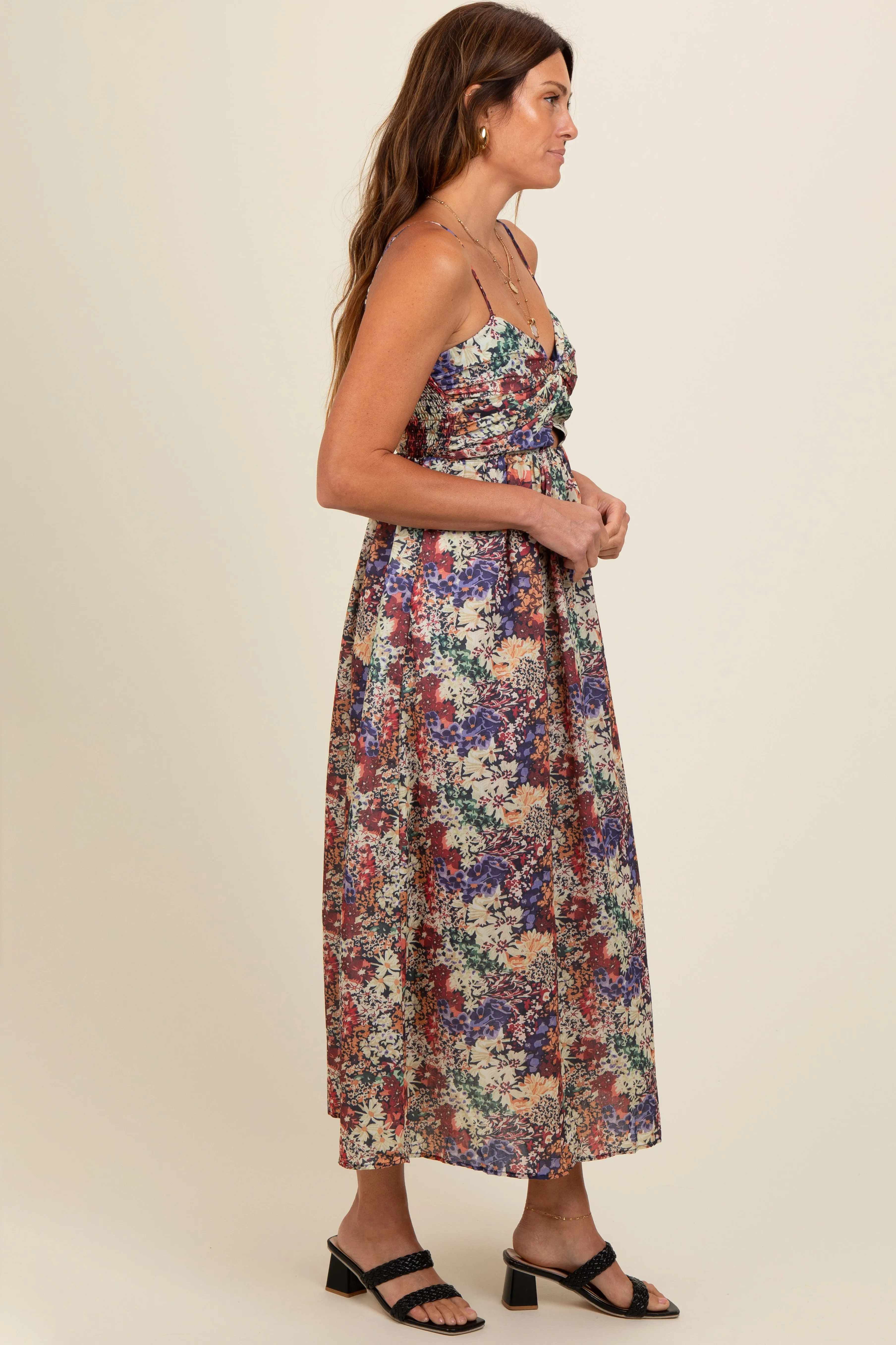 Black Floral Sleeveless Front Cutout Midi Dress sold by Pinkblush product image thumbnail 3