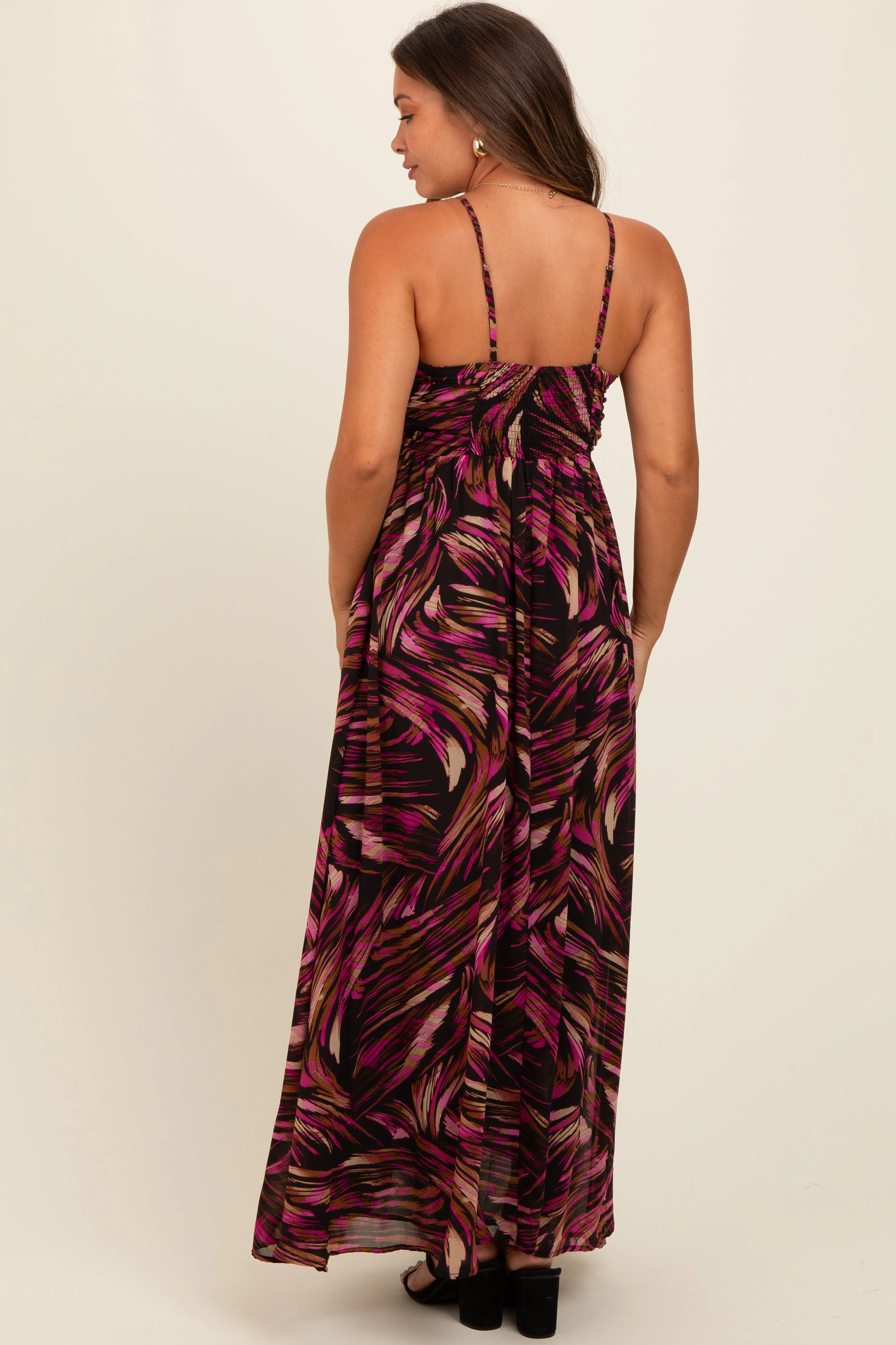 Black Printed Halter Cross Back Maternity Maxi Dress sold by Pinkblush product image thumbnail 3