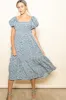 Blue Floral Puffed Sleeve Maternity Midi Dress sold by Pinkblush