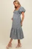 Blue Floral Puffed Sleeve Maternity Midi Dress sold by Pinkblush