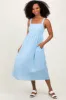 Blue Linen Blend Square Neck Midi Dress sold by Pinkblush