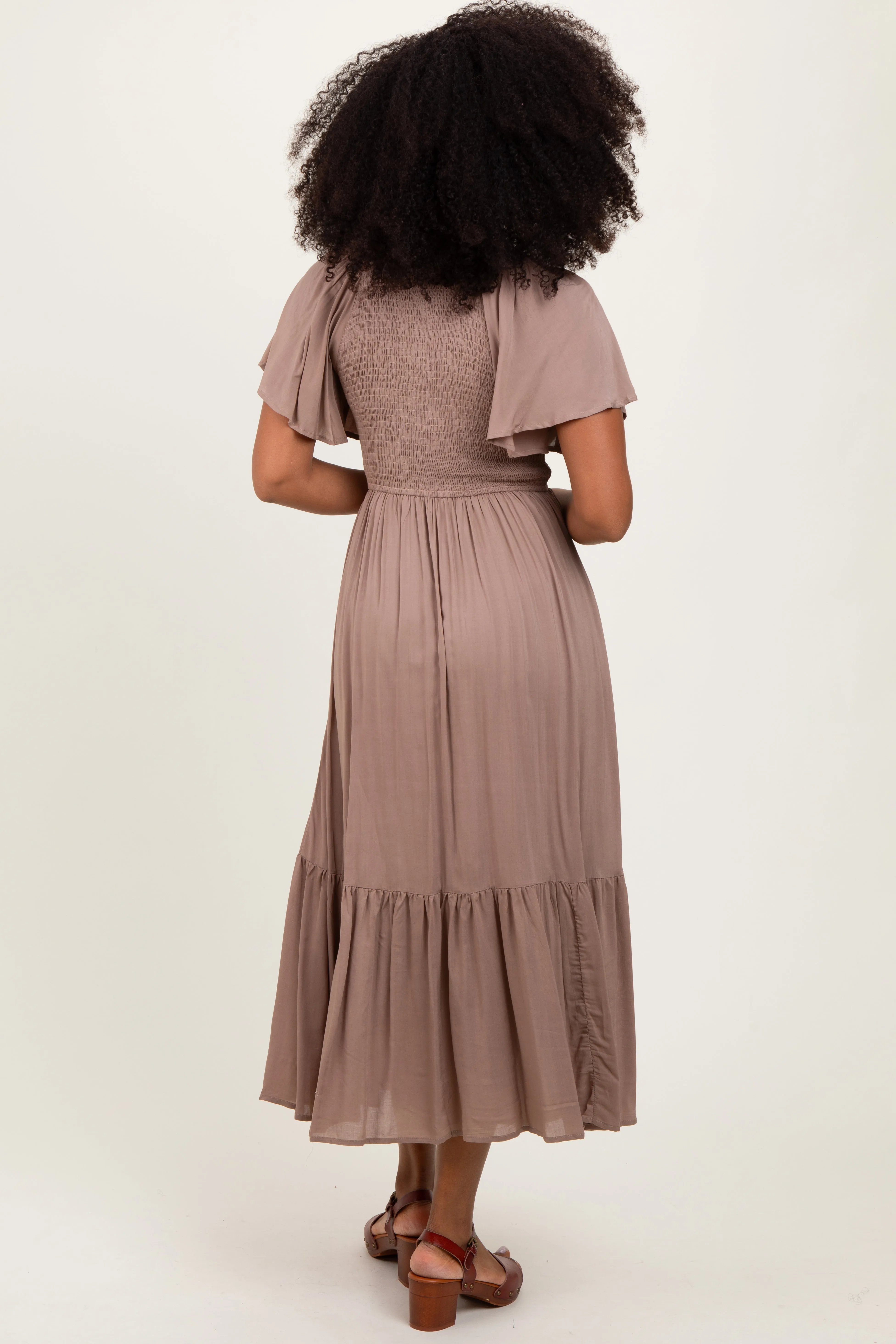 Mocha Smocked Midi Dress sold by Pinkblush product image thumbnail 3