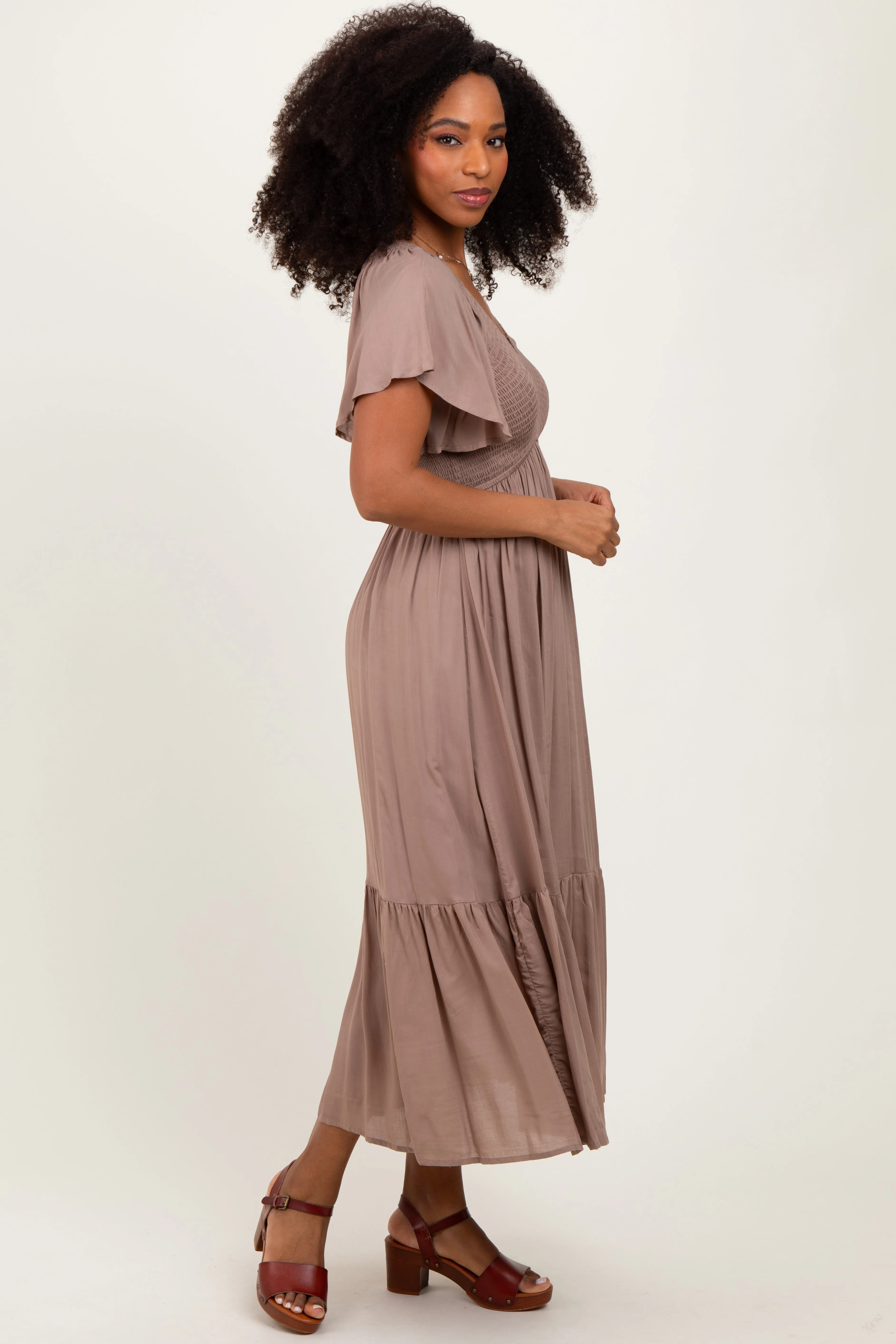 Mocha Smocked Midi Dress sold by Pinkblush product image thumbnail 2