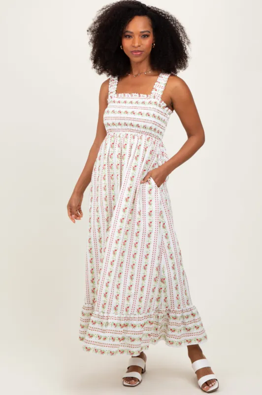 Red Floral Smocked Sleeveless Maxi Dress sold by Pinkblush