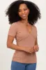 Mocha Solid Ribbed Short Sleeve V-Neck Basic Top sold by Pinkblush