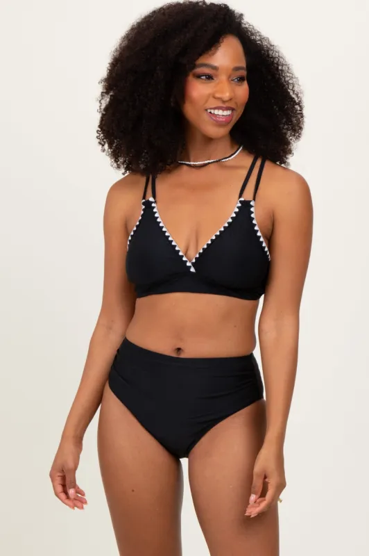 Black Crochet Detail Double Strap Bikini Set sold by Pinkblush