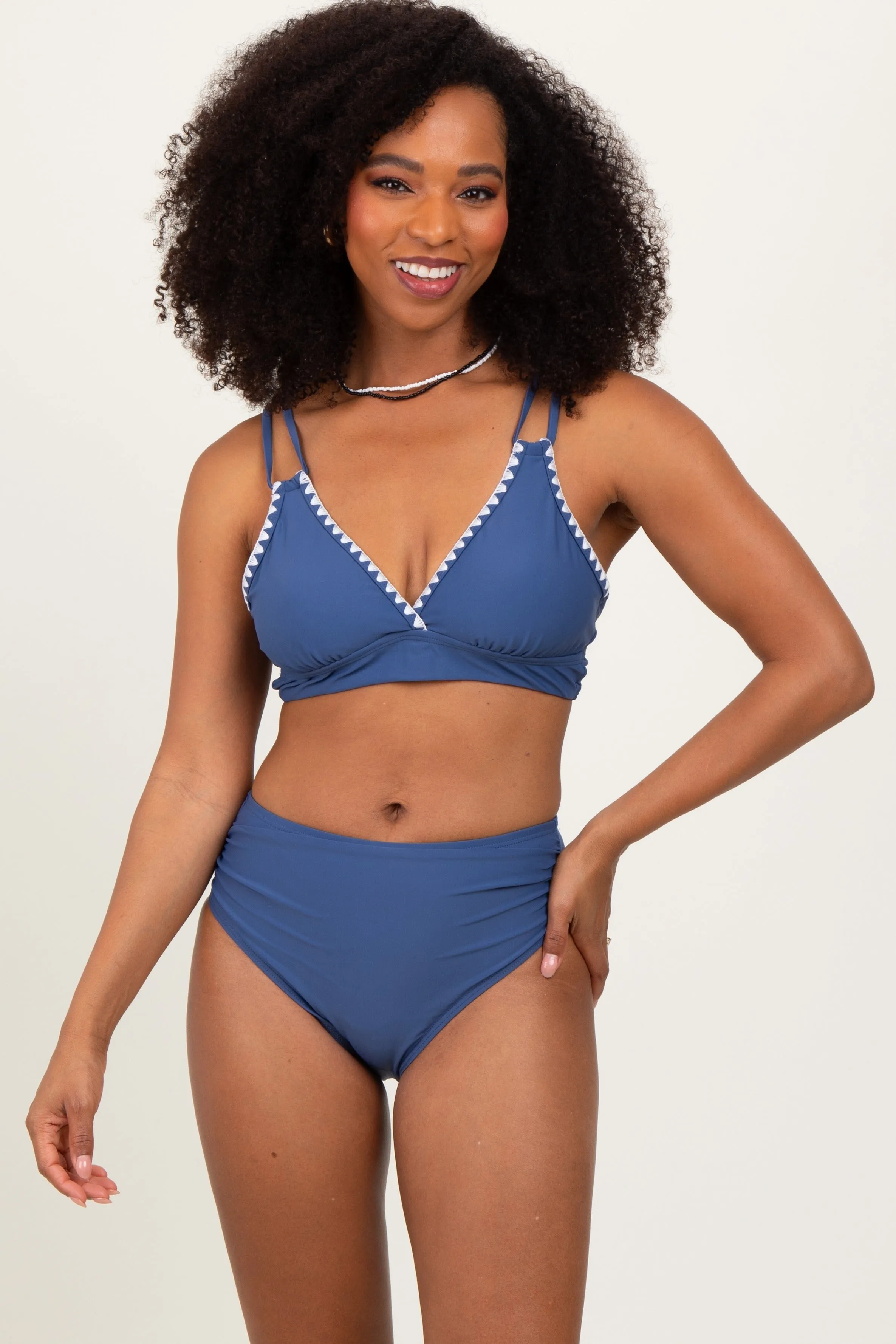 Blue Crochet Detail Double Strap Bikini Set sold by Pinkblush