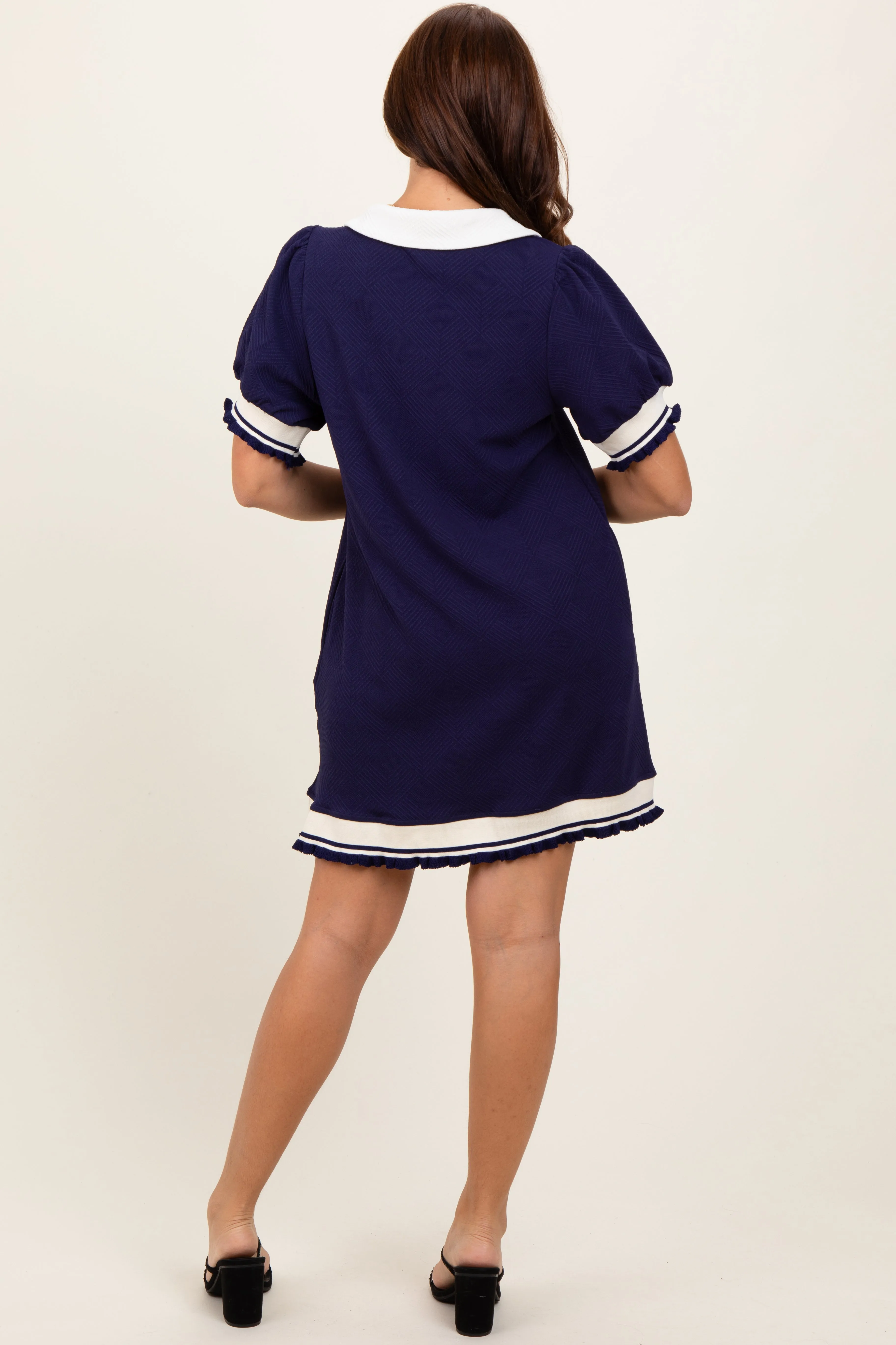 Navy Knit Contrast Trim Collared Mini Dress sold by Pinkblush product image thumbnail 4